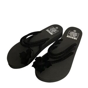 Hengde Womens Flip Flop Sandals Size US 9 EU 40 Black Floral Beach Summer